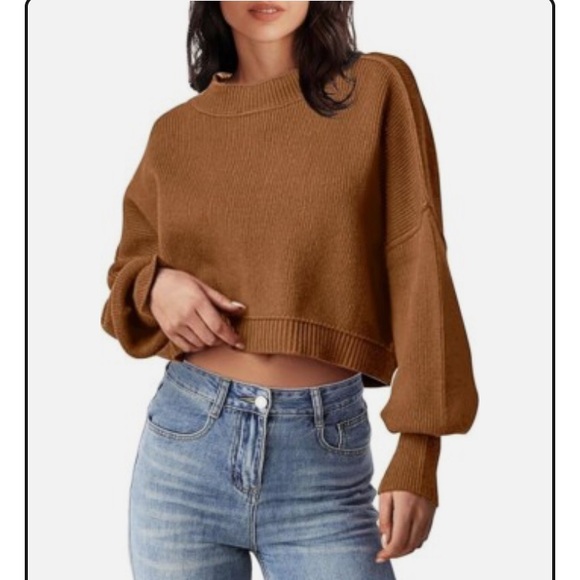 NWT Free People Easy Street Crop Pullover Sweater Brown Cedar Women’s S $98 - Picture 2 of 11